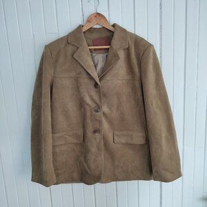 Suede Blazer Jacket – Neutral Tan, Minimalist Tailored Coat Vintage